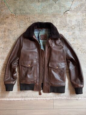 Satchel & Page Men’s 100% Full-Grain French Calf Leather Bomber Flight Jacket